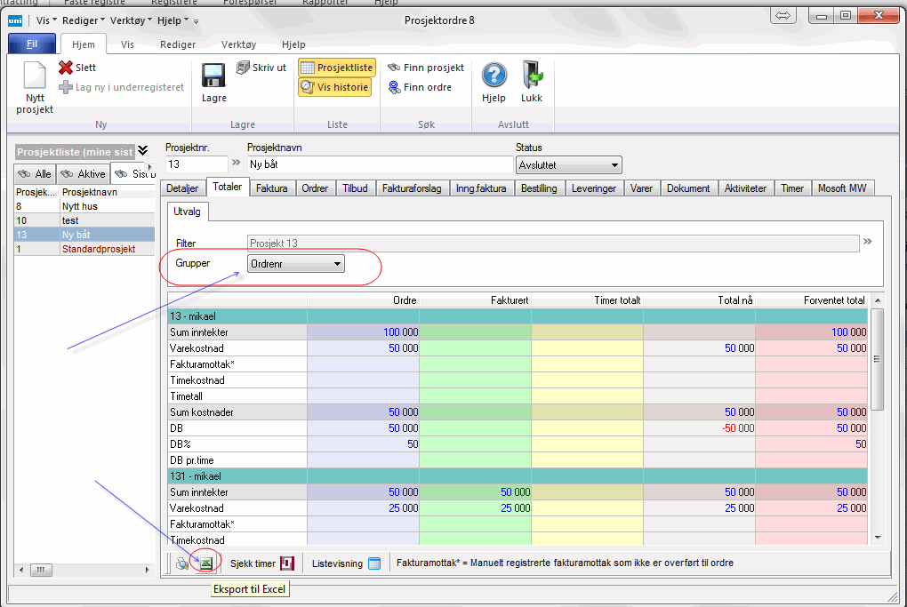 Totaler kan eksporteres til Excel Bilde1.png
